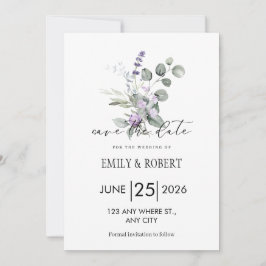 Elegante Floral Lavanda Minimalista Salve a Data