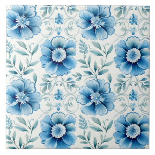 Elegante Floral Mediterrâneo Azul