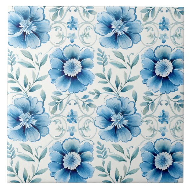 Elegante Floral Mediterrâneo Azul (Frente)