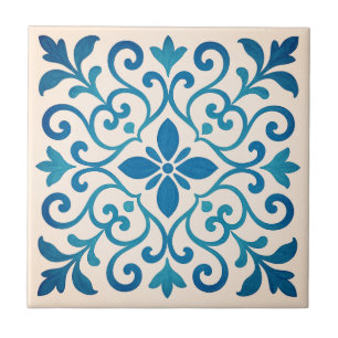 Elegante Floral Mediterrâneo Azul e Turquesa V2