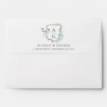 Elegante Floral Monograma Crista Casamento Azul Po