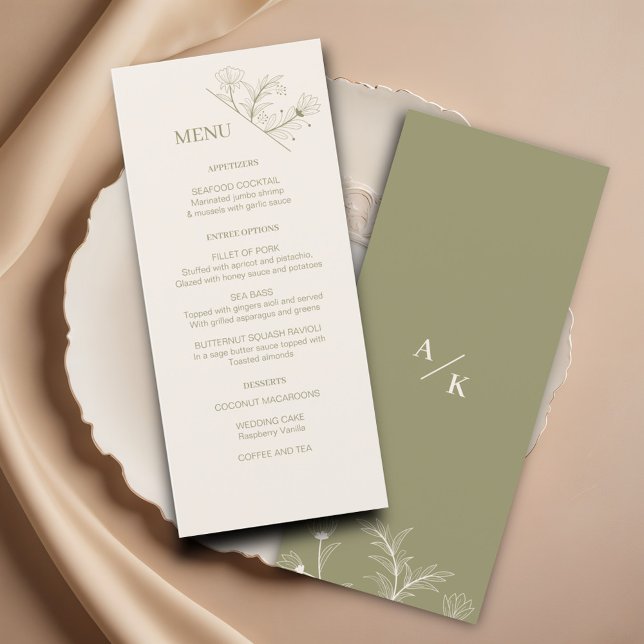 Elegante Floral Moss Green Wedding Menu (Criador carregado)