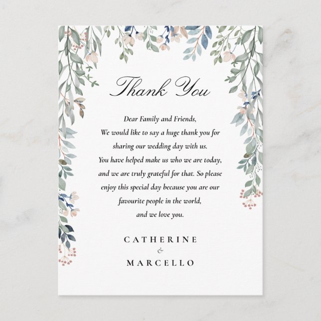 Elegante Floral Obrigado Cartão de Casamento (Frente)