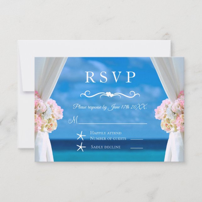 Elegante Floral Ocean Beach Summer Weding RSVP (Frente)