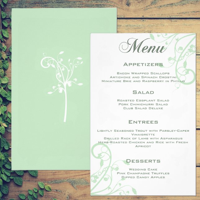 Elegante Floral Pale Pastel Green Menu Casamento (Criador carregado)
