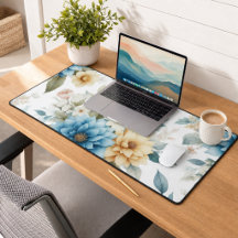 Elegante Floral Pastel Azul e Amarelo sobre Branco