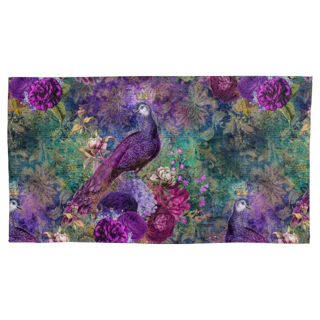 Elegante Floral Pavão Roxo Turquesa (Frente)