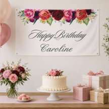 Elegante Floral Rústico Feliz Aniversário com Nome