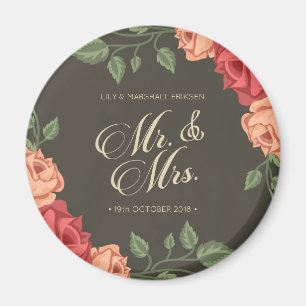 Elegante Floral Sr. & Sra. Wedding   Imã de gelad