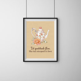 Elegante Floral Teapot Poster - Deixe Fluxo De Gra