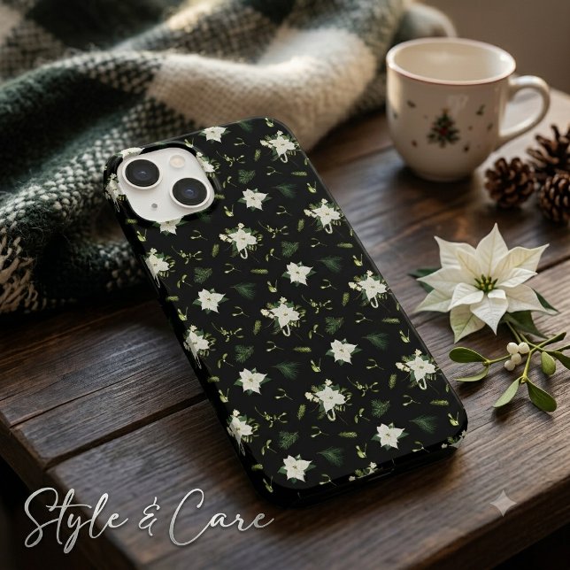 Elegante Floral Verde Branco Preto (Elegant Green White Floral Black Case-Mate iPhone 14 Case)