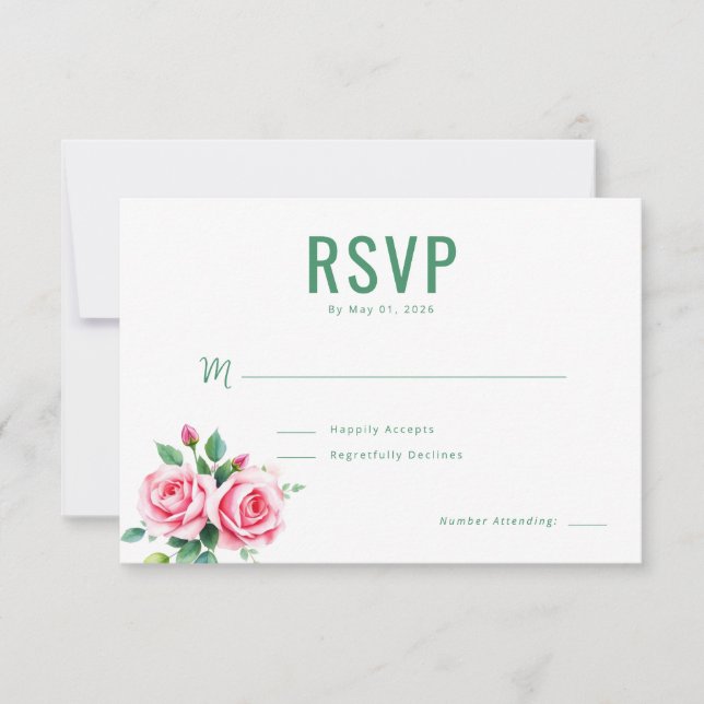 Elegante Floral Verde RSVP (Frente)