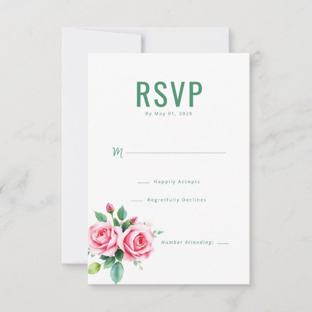 Elegante Floral Verde RSVP (Frente)