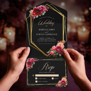 Elegante floral vermelho preto sombrio Casamento r