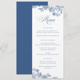 Elegante Floral Vintage Blue Menu Botânico