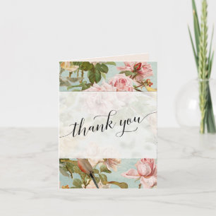 Elegante Floral Vintage Rosa Script Agradecimento 