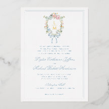 Elegante Floral Wreath Crest | Casamento Monograma