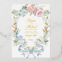 Elegante Floral Wreath Crest | Casamento Monograma