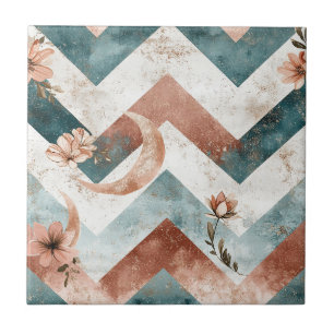 Elegante Floral Zigue-Zague com Realces Lunares Qu