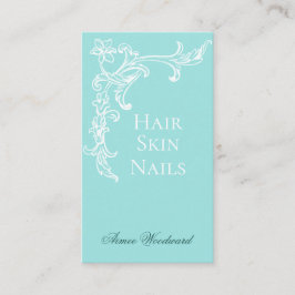 Elegante Flourish Aqua Blue e White Cartão de visi