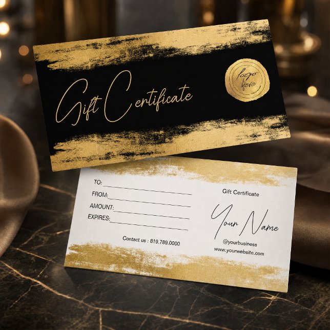 Elegante folha de pincelada dourada | Certificado  (#abstractgold #abstractstroke #elegantgiftvoucher #makeupartistgiftcard #beautygiftcard #scripttext)