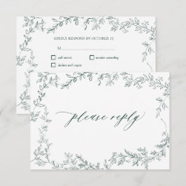 Elegante Folha Verde Esmeralda Moderna RSVP de Cas