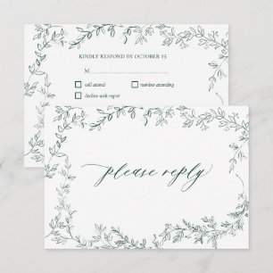 Elegante Folha Verde Esmeralda Moderna RSVP de Cas