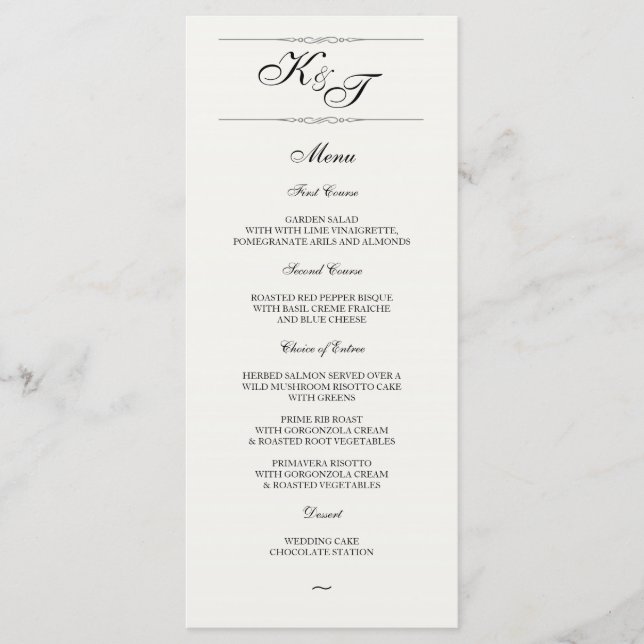 Elegante Formal | Cartão de Menu Casamento (Frente)