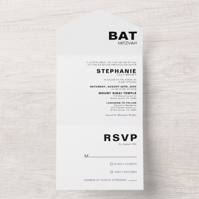 Elegante Formal Minimalista, Bat Mitzvah (Inside)