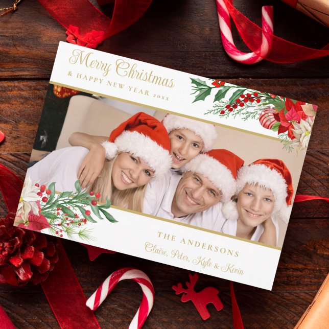 Elegante Foto Clássica Feliz Poinsettias de Natal (Criador carregado)