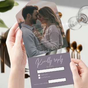 Elegante foto de casamento moderna roxa escura com