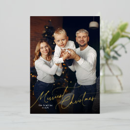 Elegante Foto de Família Feliz Natal em Script