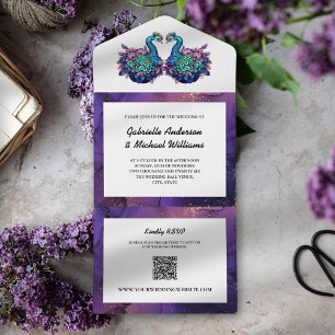 Elegante Foto Eco QR Casamento Pavão Roxo Dourado