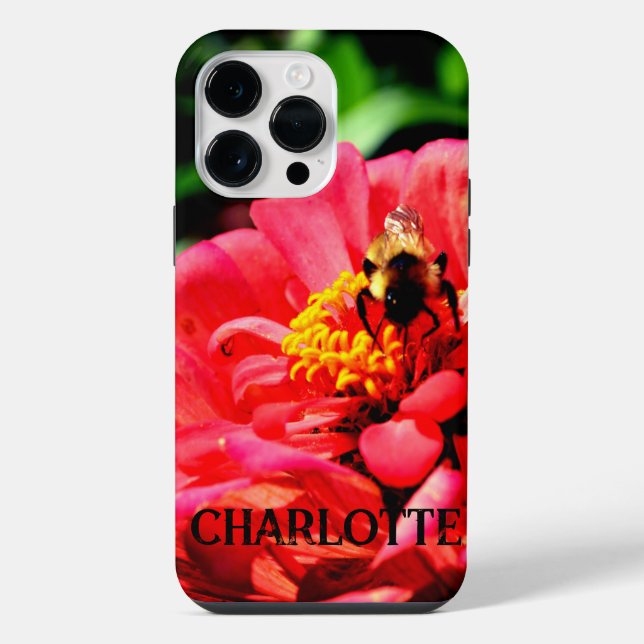 Elegante foto floral vermelha com abelha (Verso)