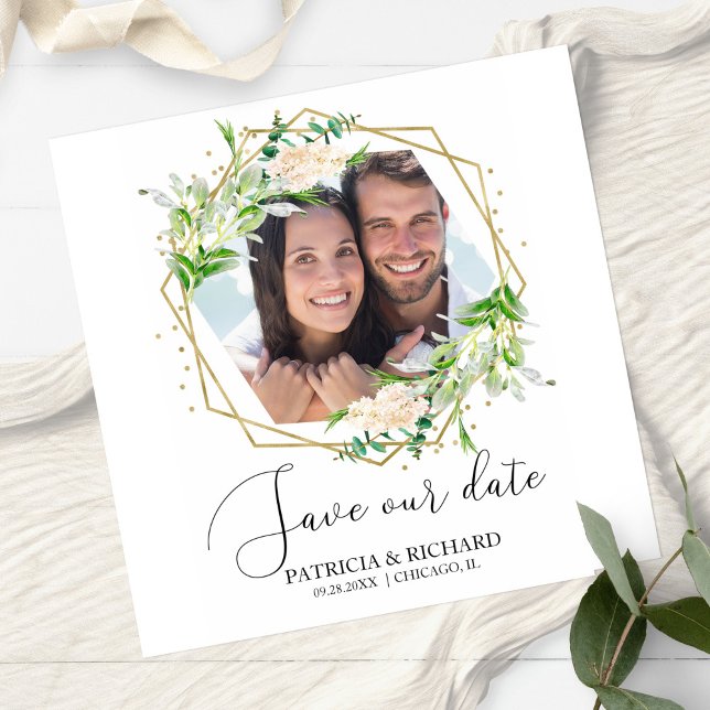 Elegante Fotografia Verde Casamento Salve a Data (Criador carregado)