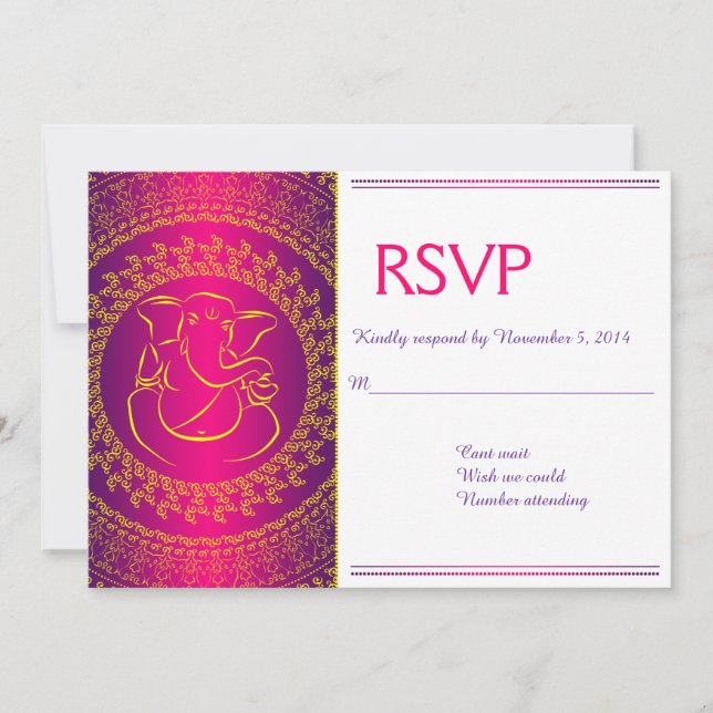 Elegante Ganesh | Cartões RSVP Rosa Deus Indiano (Frente)