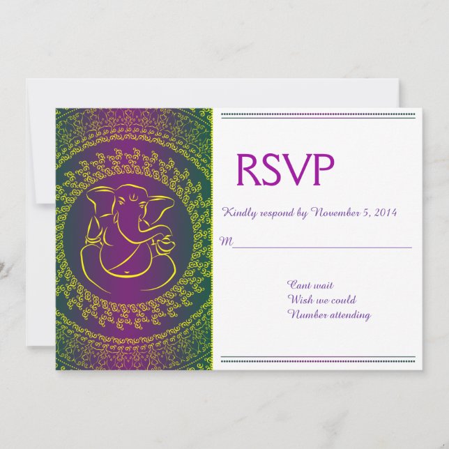 Elegante Ganesh | Cartões RSVP Roxo Deus Indiano (Frente)