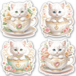Elegante Gatinho em Xícara de Chá Adesivos -  Desi
