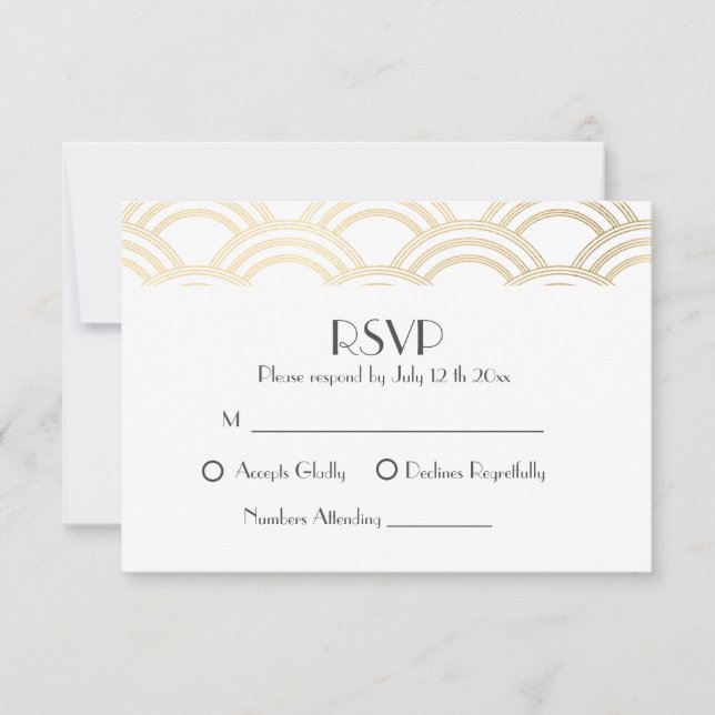Elegante Gatsby Art Deco Casamento Dourado RSVP (Frente)