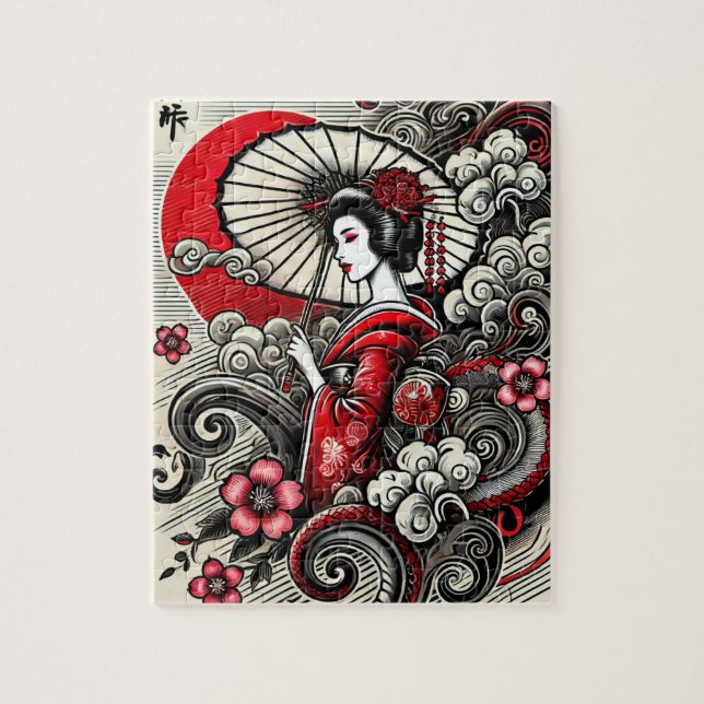 Elegante Geisha Trabalho de arte Quebra-cabeça (Vertical)