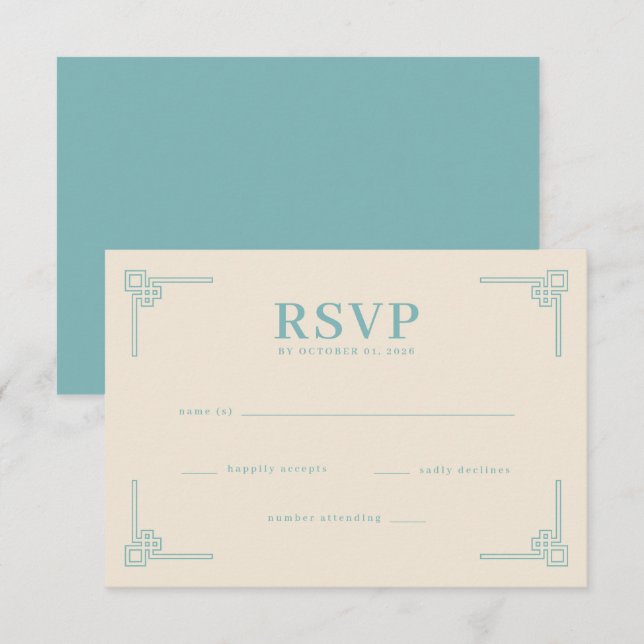 Elegante Geométrico em Verde Água RSVP (Frente/Verso)