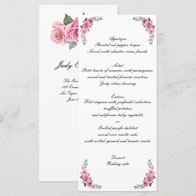 Elegante Geométrico Rosa, Menu Casamento Rosa, (Frente/Verso)