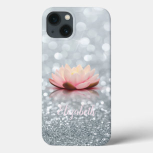 Elegante Girly Silver Glittery Bokeh Lotus