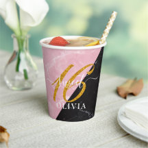 Elegante Glitter e Marble Sweet 16 Cups de papel