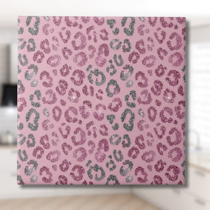 Elegante Glitter Leopardo Rosa Prateado em Dourado