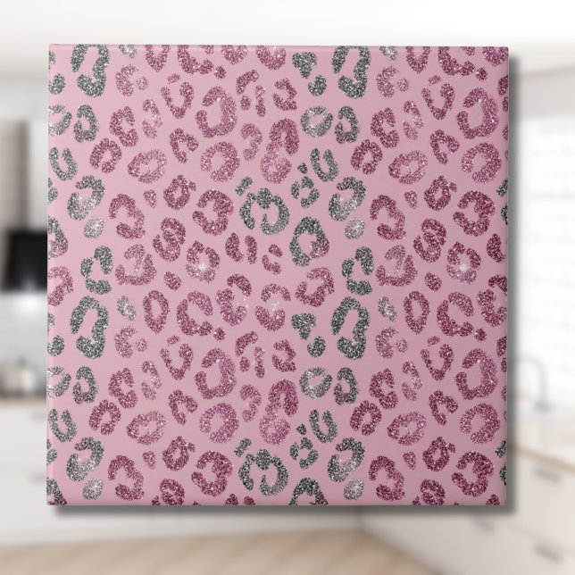 Elegante Glitter Leopardo Rosa Prateado em Dourado (Criador carregado)