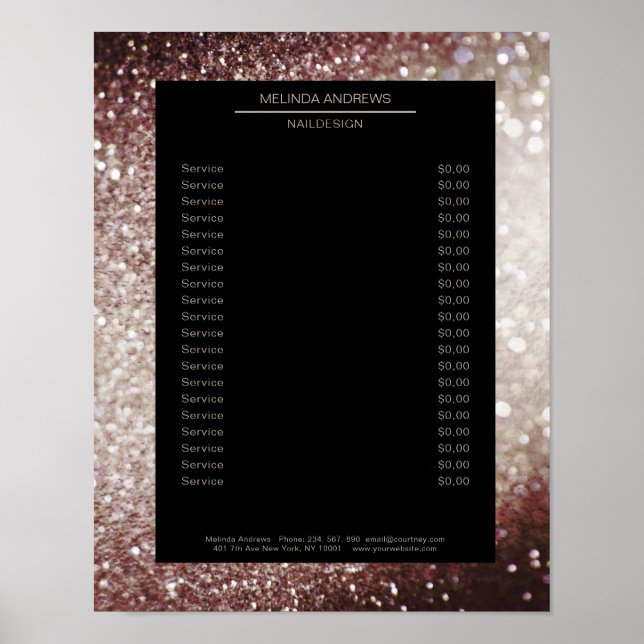 Elegante Glitter Silber Braun Preisliste Poster (Frente)