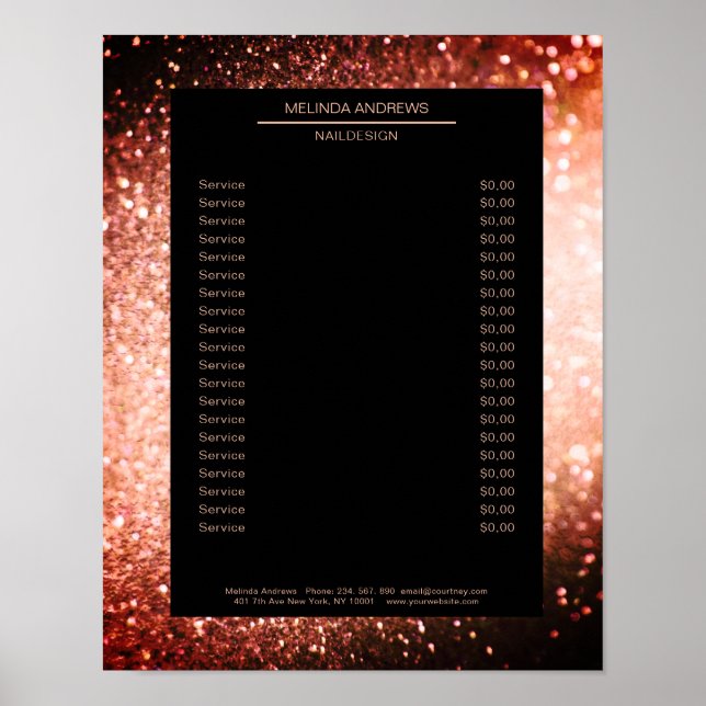 Elegante Glitter Silver Orange Price List Poster (Frente)
