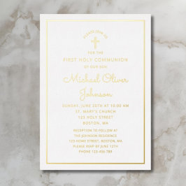 Elegante Gold Foil Script Blue First Commune