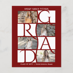 Elegante Graduado 5-Fotos Formatura Vermelho Escur